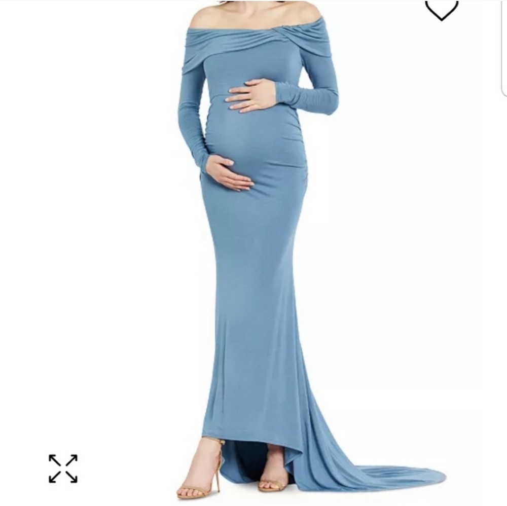 Motherhood Maternity Off the Shoulder Long Sleeve Maternity Maxi Gown. WHITE. XL - Picture 3 of 14
